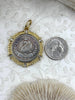 Image of Silver Swan Paris Coin Pendant, Matte Gold or Gold Textured Bezel with Cubic Zirconia, 28mm Coin, Brass & Zinc Alloy