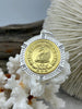 Image of Gold Paris Swan Coin Pendant, Matte Gold or Matte Silver Textured Bezel with Cubic Zirconia, 28mm Coin, Brass & Zinc Alloy
