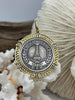 Image of Silver Eiffel Tower Paris Coin Pendant, Matte Gold or Gold Textured Bezel with Cubic Zirconia, 28mm Coin, Brass & Zinc Alloy