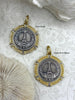 Image of Silver Eiffel Tower Paris Coin Pendant, Matte Gold or Gold Textured Bezel with Cubic Zirconia, 28mm Coin, Brass & Zinc Alloy