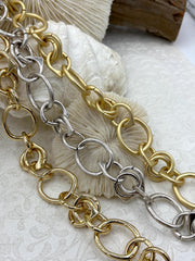 Chunky Mixed Link Cable Chain, Oval, Sold by Foot, 3 Finishes