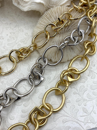 Chunky Mixed Link Cable Chain, Oval, Sold by Foot, 3 Finishes
