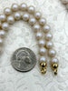 Image of Hand Knotted Glass Iridescent White Colored Pearl Necklace, 8mm Round Pearls, Gold or Silver End Caps, 16.5 Inch
