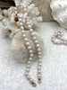 Image of Hand Knotted Glass Iridescent White Colored Pearl Necklace, 8mm Round Pearls, Gold or Silver End Caps, 16.5 Inch