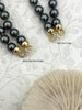 Image of Hand Knotted Glass Grey Colored Pearl Necklace, 8mm Round Pearls, Gold or Matte Gold End Caps, 16.5 Inch