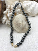 Image of Hand Knotted Dark Grey Glass Pearl Necklace, 10mm Beads, Gold, Matte Gold, or Silver End Caps, 16.5"