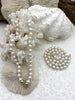Image of Hand Knotted Glass Iridescent Cream Colored Pearl Necklace, 8mm Round Pearls, Gold or Matte Gold End Caps, 16.5 Inch