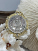 Image of Silver Swan Paris Coin Pendant, Matte Gold or Gold Textured Bezel with Cubic Zirconia, 28mm Coin, Brass & Zinc Alloy