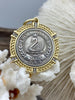 Image of Silver Swan Paris Coin Pendant, Matte Gold or Gold Textured Bezel with Cubic Zirconia, 28mm Coin, Brass & Zinc Alloy