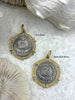 Image of Silver Swan Paris Coin Pendant, Matte Gold or Gold Textured Bezel with Cubic Zirconia, 28mm Coin, Brass & Zinc Alloy