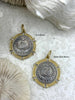 Image of Silver Swan Paris Coin Pendant, Matte Gold or Gold Textured Bezel with Cubic Zirconia, 28mm Coin, Brass & Zinc Alloy