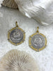 Image of Silver Swan Paris Coin Pendant, Matte Gold or Gold Textured Bezel with Cubic Zirconia, 28mm Coin, Brass & Zinc Alloy