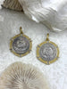 Image of Silver Swan Paris Coin Pendant, Matte Gold or Gold Textured Bezel with Cubic Zirconia, 28mm Coin, Brass & Zinc Alloy