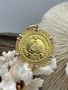 Image of Gold Paris Swan Coin Pendant, Matte Gold or Matte Silver Textured Bezel with Cubic Zirconia, 28mm Coin, Brass & Zinc Alloy