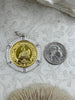 Image of Gold Paris Swan Coin Pendant, Matte Gold or Matte Silver Textured Bezel with Cubic Zirconia, 28mm Coin, Brass & Zinc Alloy