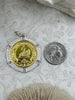 Image of Gold Paris Swan Coin Pendant, Matte Gold or Matte Silver Textured Bezel with Cubic Zirconia, 28mm Coin, Brass & Zinc Alloy