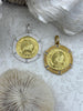 Image of Gold Paris Swan Coin Pendant, Matte Gold or Matte Silver Textured Bezel with Cubic Zirconia, 28mm Coin, Brass & Zinc Alloy