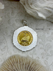 Gold Eiffel Tower Paris Coin Pendant, Matte Gold or Matte Silver Textured Bezel with Cubic Zirconia, 28mm Coin, Brass & Zinc Alloy