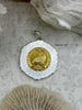 Image of Gold Eiffel Tower Paris Coin Pendant, Matte Gold or Matte Silver Textured Bezel with Cubic Zirconia, 28mm Coin, Brass & Zinc Alloy