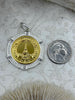 Image of Gold Eiffel Tower Paris Coin Pendant, Matte Gold or Matte Silver Textured Bezel with Cubic Zirconia, 28mm Coin, Brass & Zinc Alloy