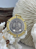 Image of Silver Eiffel Tower Paris Coin Pendant, Matte Gold or Gold Textured Bezel with Cubic Zirconia, 28mm Coin, Brass & Zinc Alloy