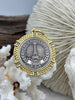 Image of Silver Eiffel Tower Paris Coin Pendant, Matte Gold or Gold Textured Bezel with Cubic Zirconia, 28mm Coin, Brass & Zinc Alloy