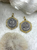 Image of Silver Eiffel Tower Paris Coin Pendant, Matte Gold or Gold Textured Bezel with Cubic Zirconia, 28mm Coin, Brass & Zinc Alloy