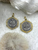 Image of Silver Eiffel Tower Paris Coin Pendant, Matte Gold or Gold Textured Bezel with Cubic Zirconia, 28mm Coin, Brass & Zinc Alloy