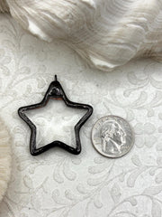 Gunmetal Soldered Star Shaped Clear Crystal Pendants, 42mm,Fast Ship