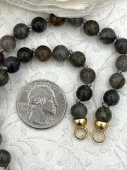 Hand Knotted Labradorite Necklace, 8mm Round Beads, MatteGold End Caps, 16