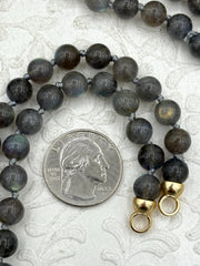 Hand Knotted AAA Quality Labradorite Necklace, 8mm Round Beads, Gold, Silver, or Matte Gold End Caps, 16