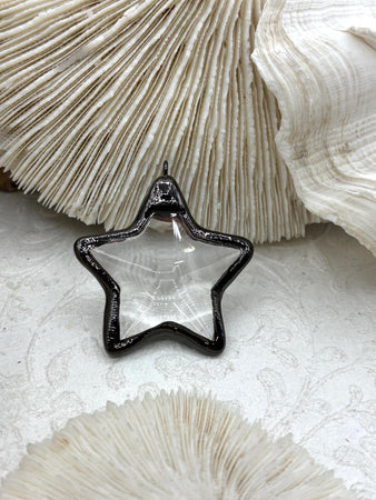 Gunmetal Soldered Star Shaped Clear Crystal Pendants, 42mm,Fast Ship