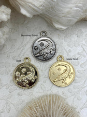Alligator Coin Pendant. Plated Brass, Gold, Matte Gold, or Burnished Silver, 28mm Coin Pendant, Fast Ship