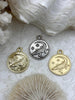 Image of Alligator Coin Pendant. Plated Brass, Gold, Matte Gold, or Burnished Silver, 28mm Coin Pendant, Fast Ship