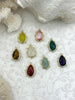 Image of Faceted Teardrop Gemstones with Dotted Gold Bezel, 8 Styles, Teardrop Mini Pendant, Gemstone Charm, 20mm, Natural Stones, Fast Ship