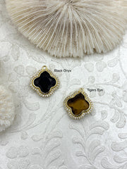 Faceted Gemstones with CZ Gold Bezel, 2 Styles, Stone Pendant, Gemstone Charm, 18mm, Natural Stones, Fast Ship