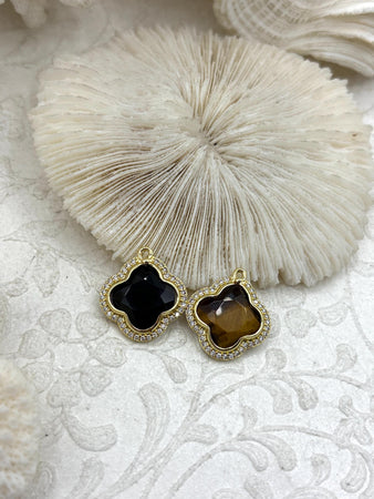 Faceted Gemstones with CZ Gold Bezel, 2 Styles, Stone Pendant, Gemstone Charm, 18mm, Natural Stones, Fast Ship