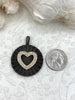 Image of Gold and Gunmetal Plated Heart Pendants with Cubic Zirconia, 35.5mm Round Large Heart Pendant, Fast Ship
