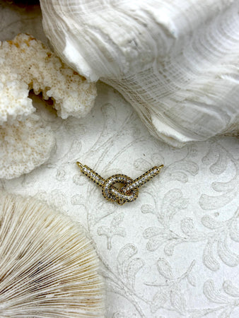 Gold Plated Brass Connector Pendant with Micro Pave CZ, Triple Bale Gold Knot Connector, Fast Ship