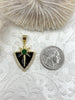 Image of Black Enamel Star Pendant with Clear CZ and Green Accent, 32mm x 22mm, Gold Plated Brass Charm, Fast Ship