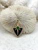 Image of Black Enamel Star Pendant with Clear CZ and Green Accent, 32mm x 22mm, Gold Plated Brass Charm, Fast Ship