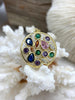 Image of Gold Pendant with Colorful CZ, 27mm Round, Gold Plated, Colorful Cubic Zirconia, Fast Ship
