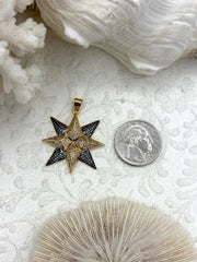Mixed Metal Star Pendant, Gold and Gunmetal, 36mm x 32mm CZ Star Charm Pendant,