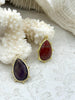 Image of Faceted Teardrop Gemstones with Dotted Gold Bezel, 8 Styles, Teardrop Mini Pendant, Gemstone Charm, 20mm, Natural Stones, Fast Ship