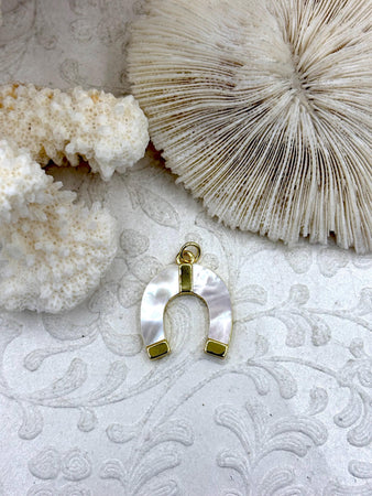 Mother of Pearl Horseshoe Charms, Gold Plated Brass , Mother of Pearl, Fast Ship