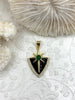 Image of Black Enamel Star Pendant with Clear CZ and Green Accent, 32mm x 22mm, Gold Plated Brass Charm, Fast Ship