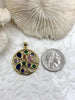Image of Gold Pendant with Colorful CZ, 27mm Round, Gold Plated, Colorful Cubic Zirconia, Fast Ship