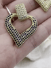 Image of Large Heart Shaped Pendants With Cubic Zirconia. 3 Styles, Dark Blue, Green, Or Clear CZ. 40mm, Gold Plated Brass. Fast Ship