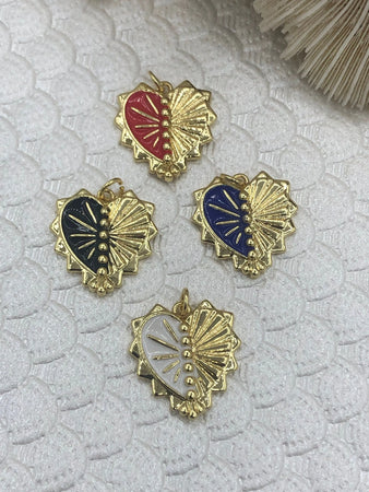 Enamel Tuxedo Heart Charms, Half  Enamel Heart with Half Gold Heart Shape Pendant Charm Pendant BRASS S, 4 Colors from the menu. Fast Ship Bling by A