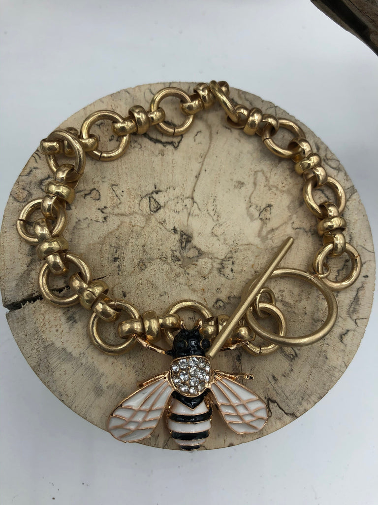 Rose Gold Slider Bracelet With Bee Charm